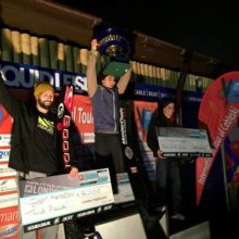Игорь Морозов, Райан Додд, Фредди Крюгер на подиуме London Night Jump 2015 (фото Stokes Skis)